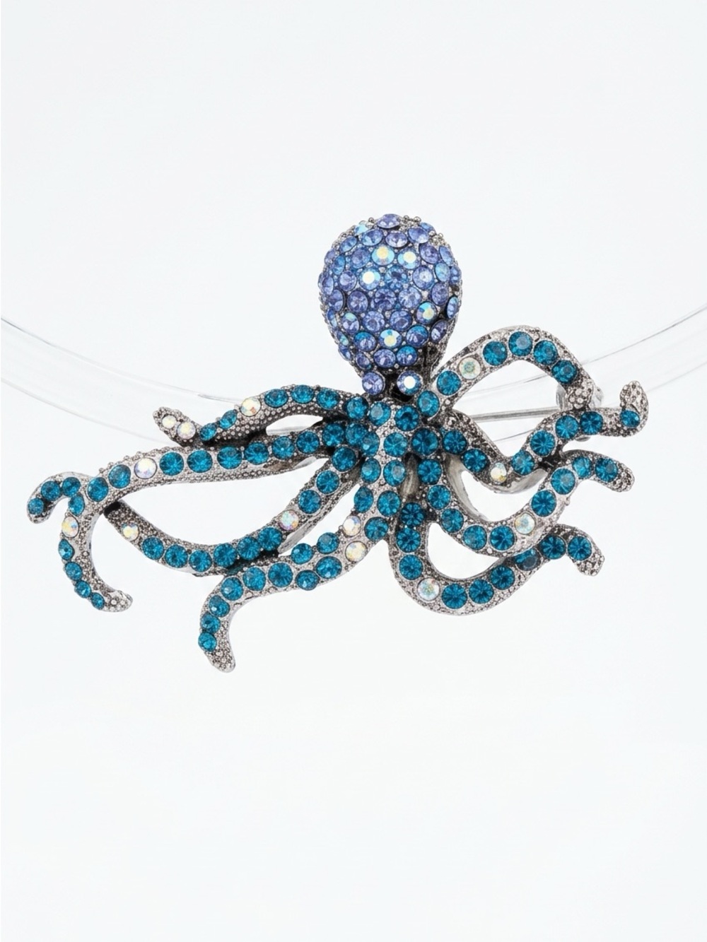 Blue Crystal Octopus Brooch - Women's Jewelry